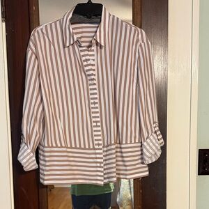 Jane and Delancey White and Tan Striped Button-Down Shirt